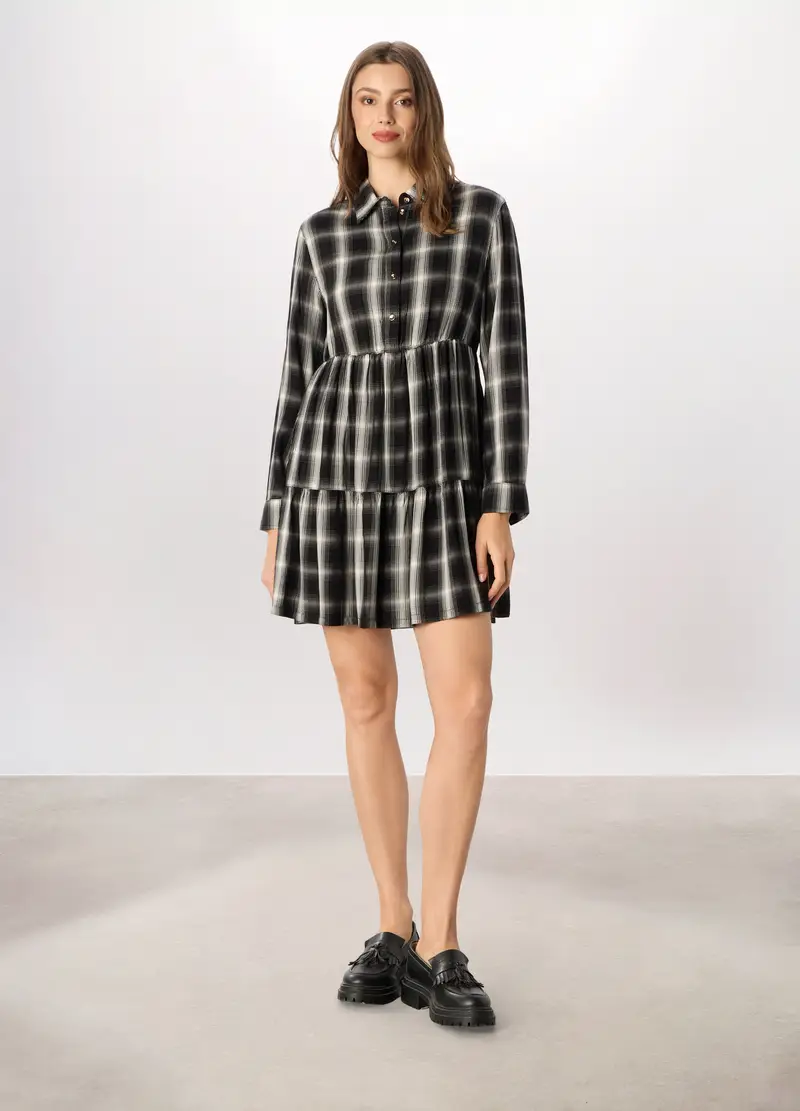 Abito Corto A Balze Donna, Nero stampa 1