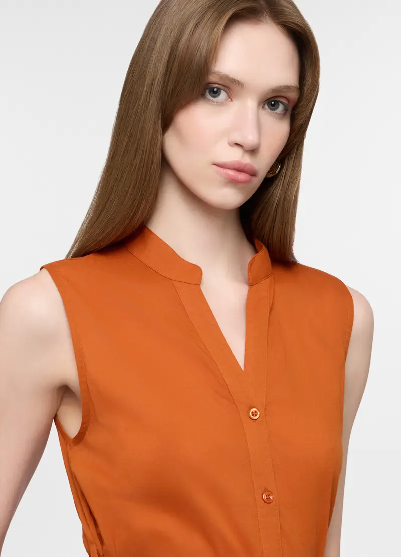 Abito Corto A Balze In Puro Cotone Donna, Arancione papaya miniatura 3