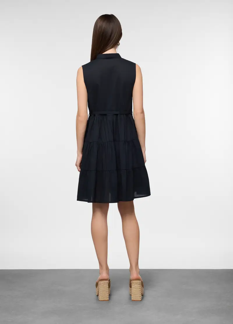 Abito Corto A Balze In Puro Cotone Donna, Nero miniatura 2