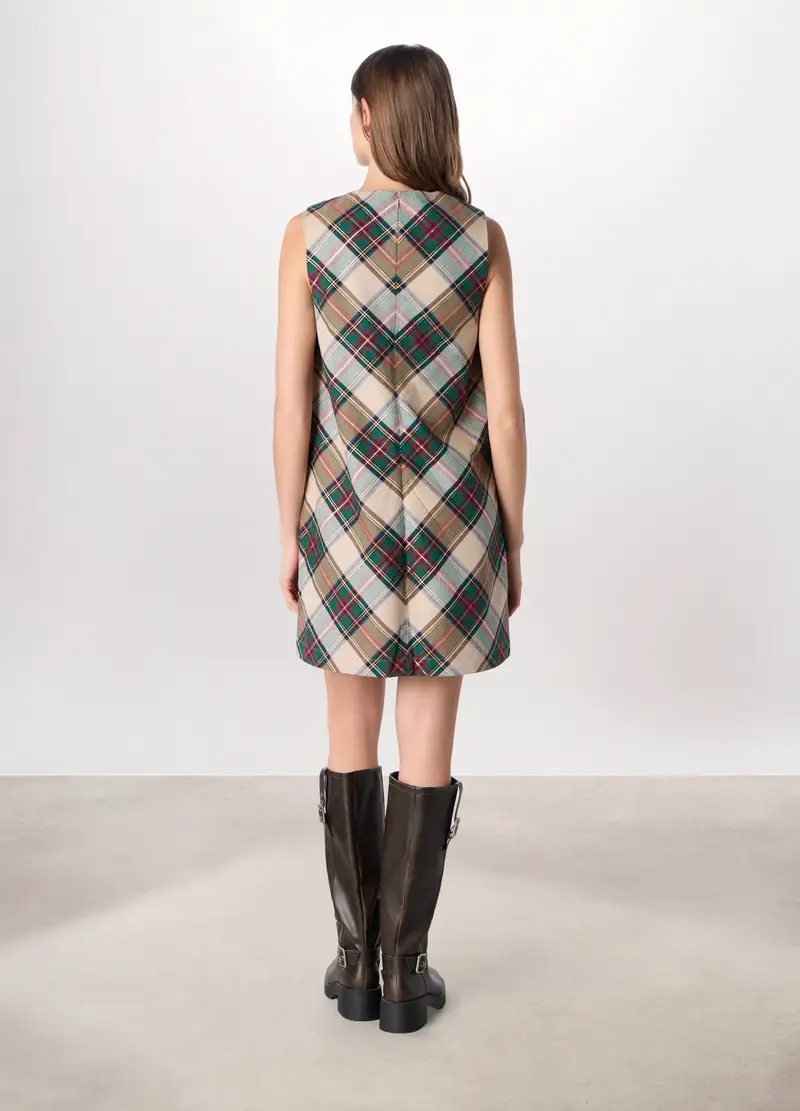 Abito Corto A Quadri In Puro Cotone Donna, Bianco/Verde miniatura 2