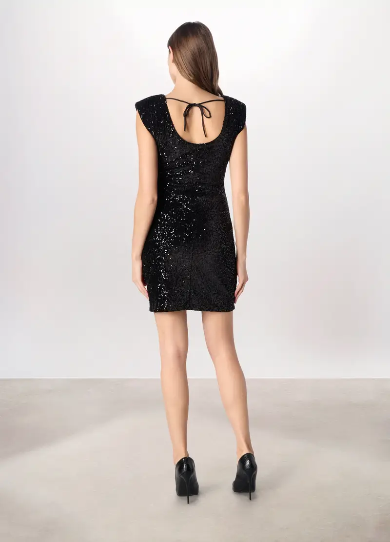 Abito Corto Con Paillettes Donna, Nero miniatura 2