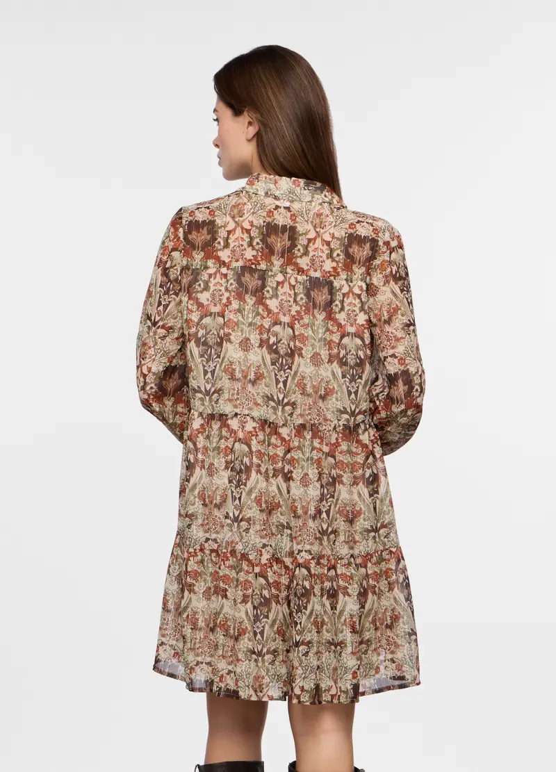 Abito Corto Crepe A Balze Donna, Beige chiaro miniatura 2