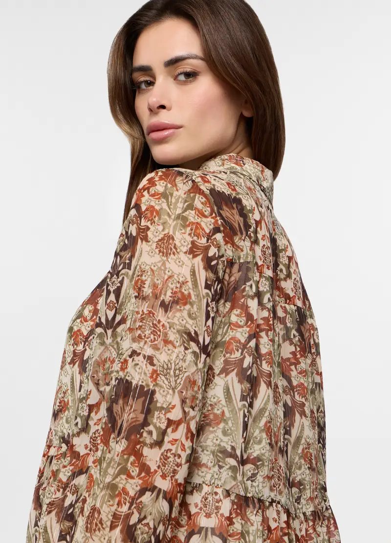 Abito Corto Crepe A Balze Donna, Beige chiaro miniatura 3