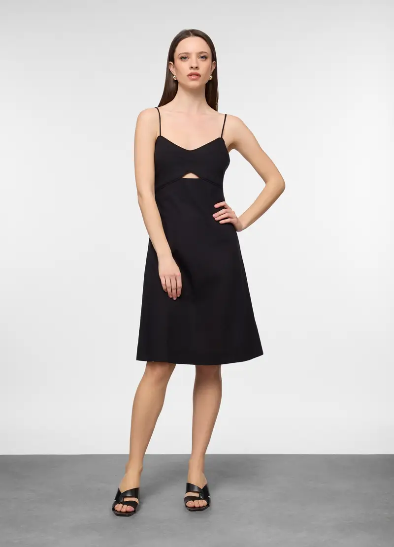 Abito Corto Fitted Misto Lino Donna, Nero