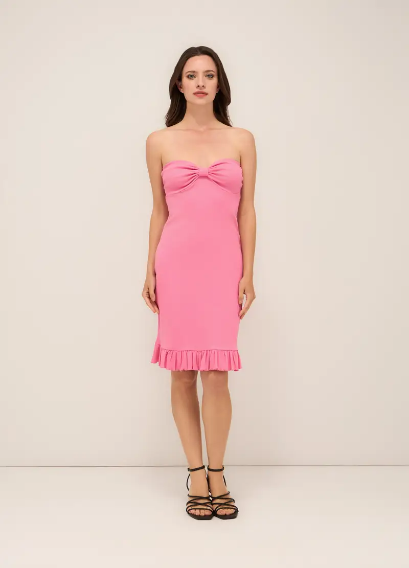 Abito Corto In Costina Di Cotone Stretch Donna, Rosa pastello