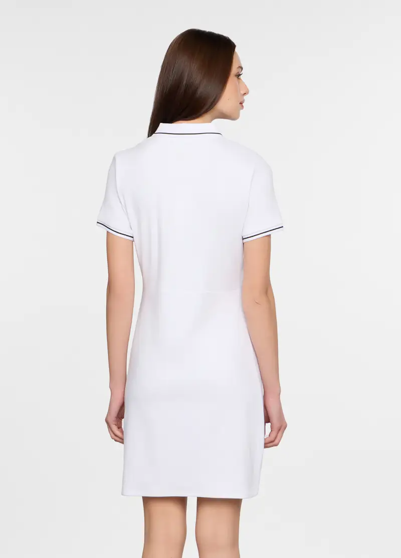 Abito Corto In Costina Stretch Donna, Bianco gesso miniatura 2