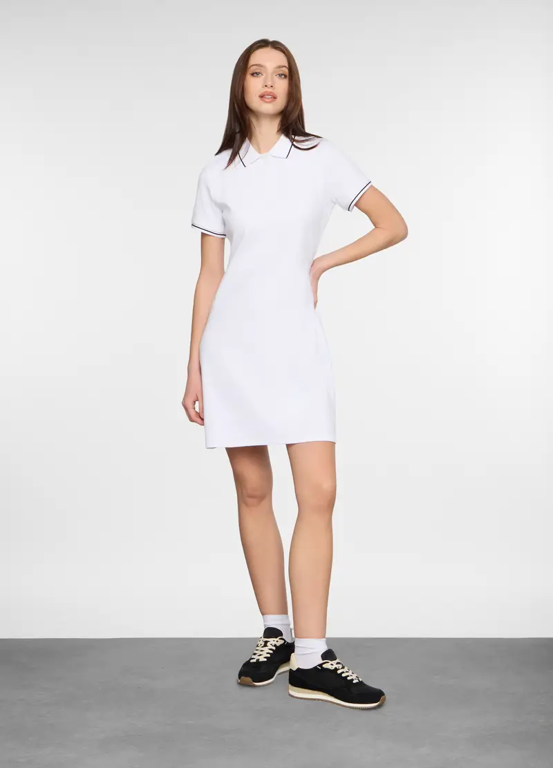 Abito Corto In Costina Stretch Donna, Bianco gesso