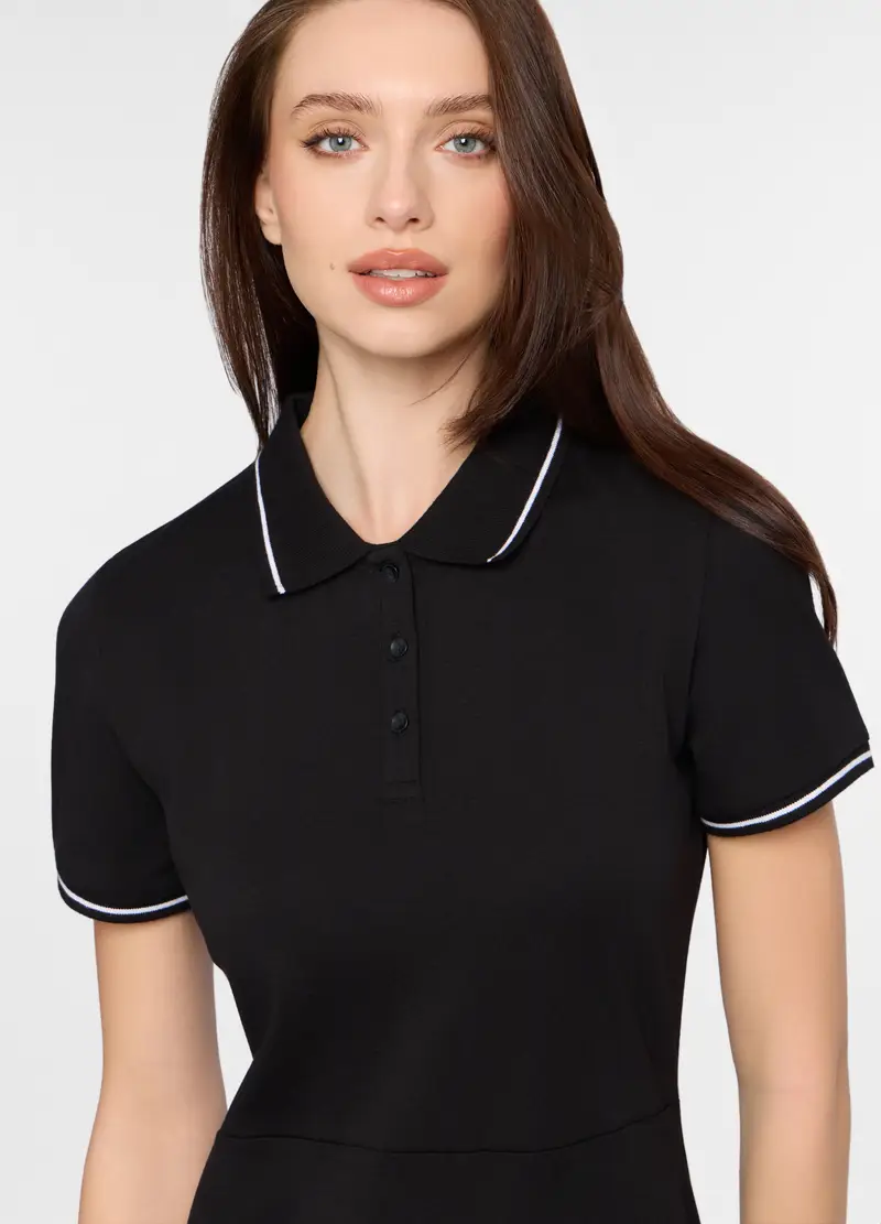 Abito Corto In Costina Stretch Donna, Nero miniatura 3