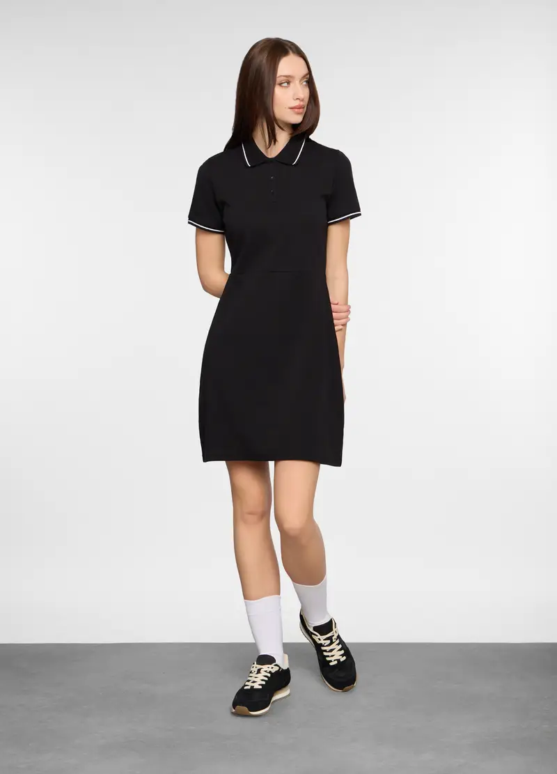 Abito Corto In Costina Stretch Donna, Nero