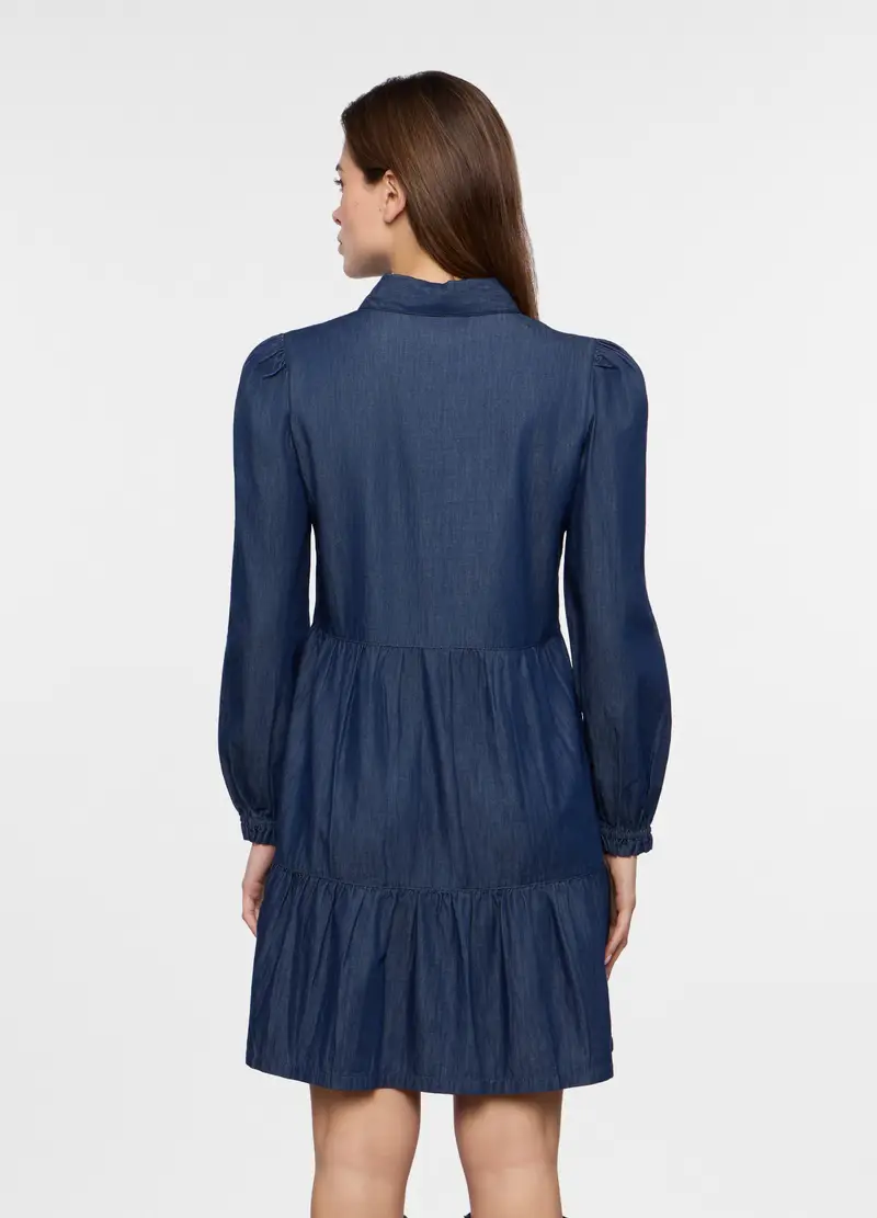 Abito Corto In Denim Di Puro Cotone Donna, Blu denim miniatura 2