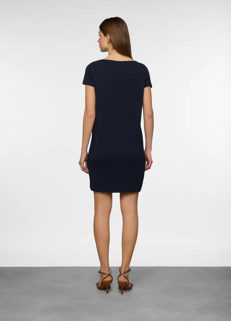Abito Corto In Jersey Di Cotone Stretch Donna, Blu scuro miniatura 2