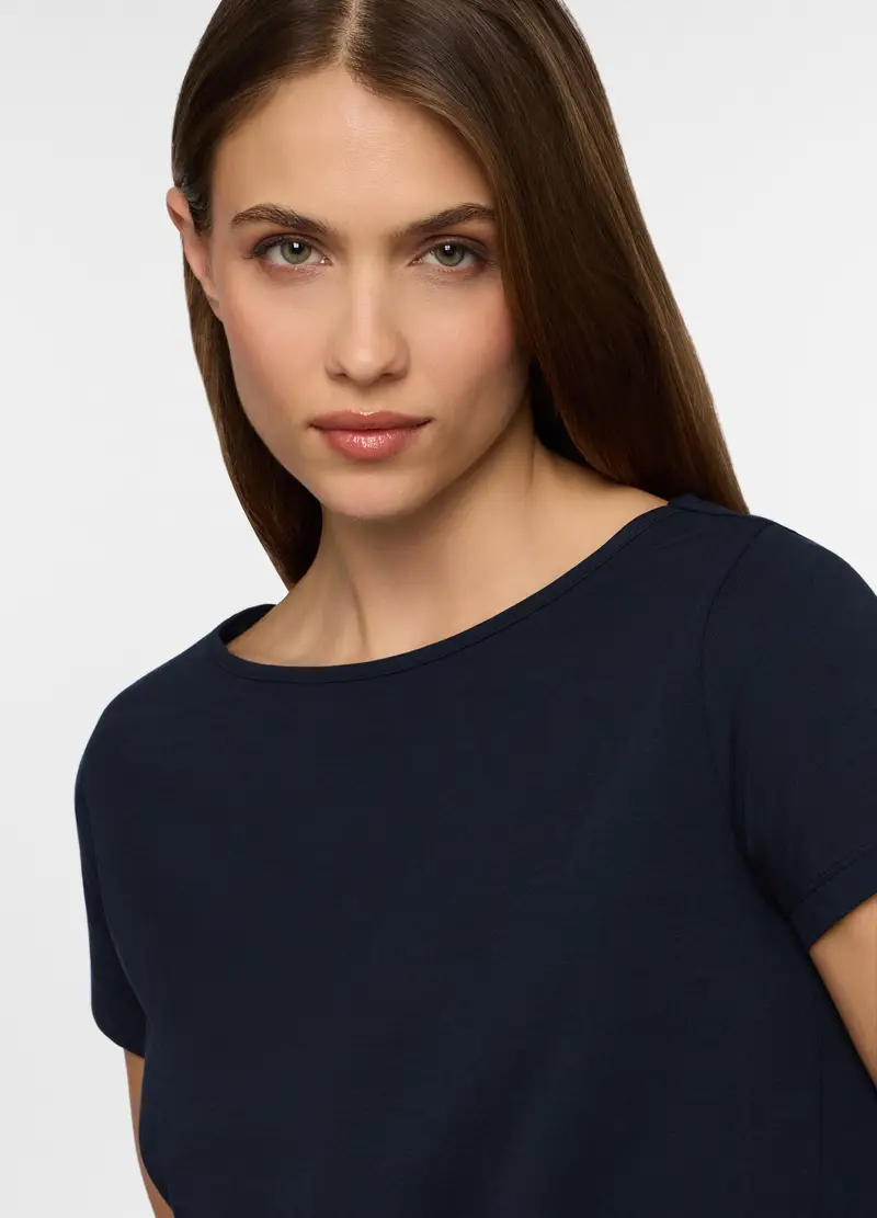 Abito Corto In Jersey Di Cotone Stretch Donna, Blu scuro miniatura 3