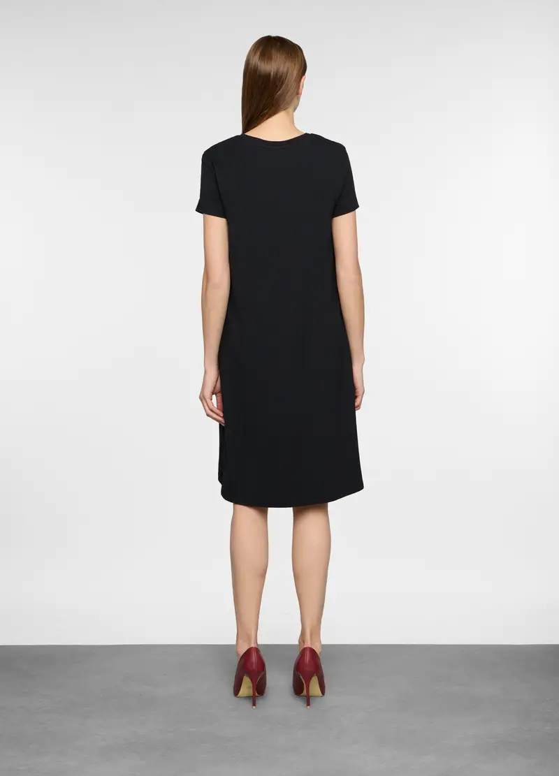 Abito Corto In Jersey Di Cotone Stretch Donna, Nero miniatura 2