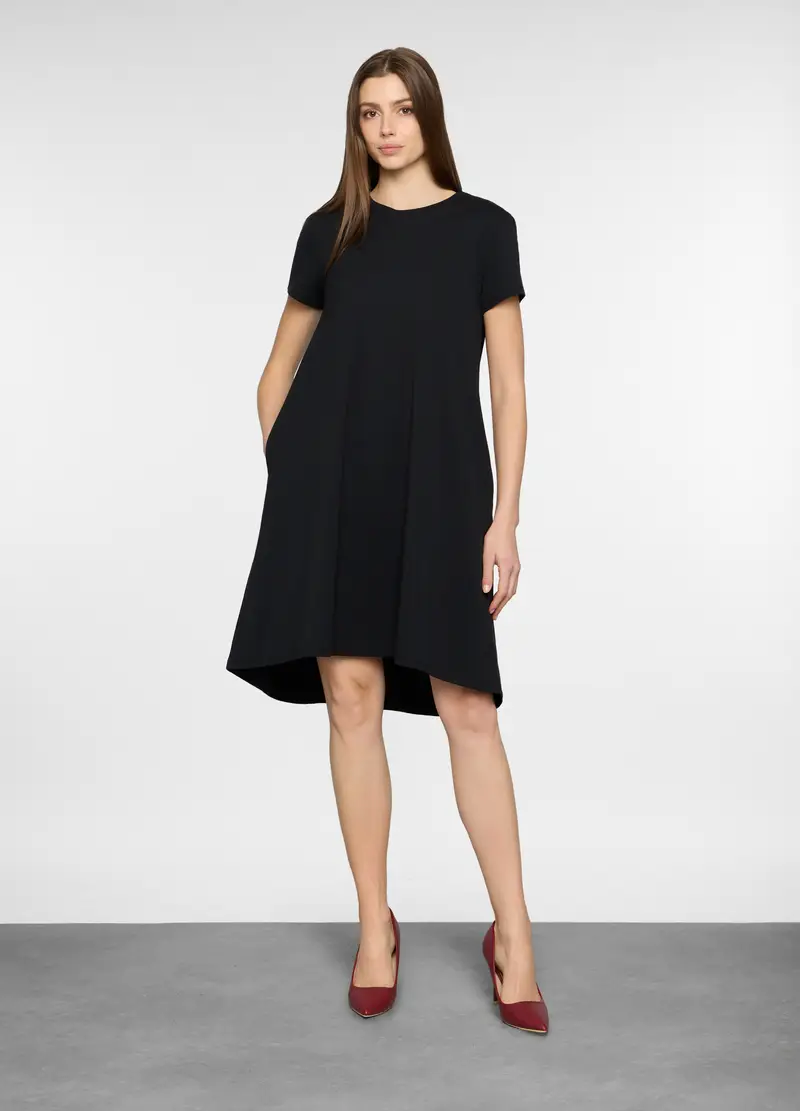 Abito Corto In Jersey Di Cotone Stretch Donna, Nero
