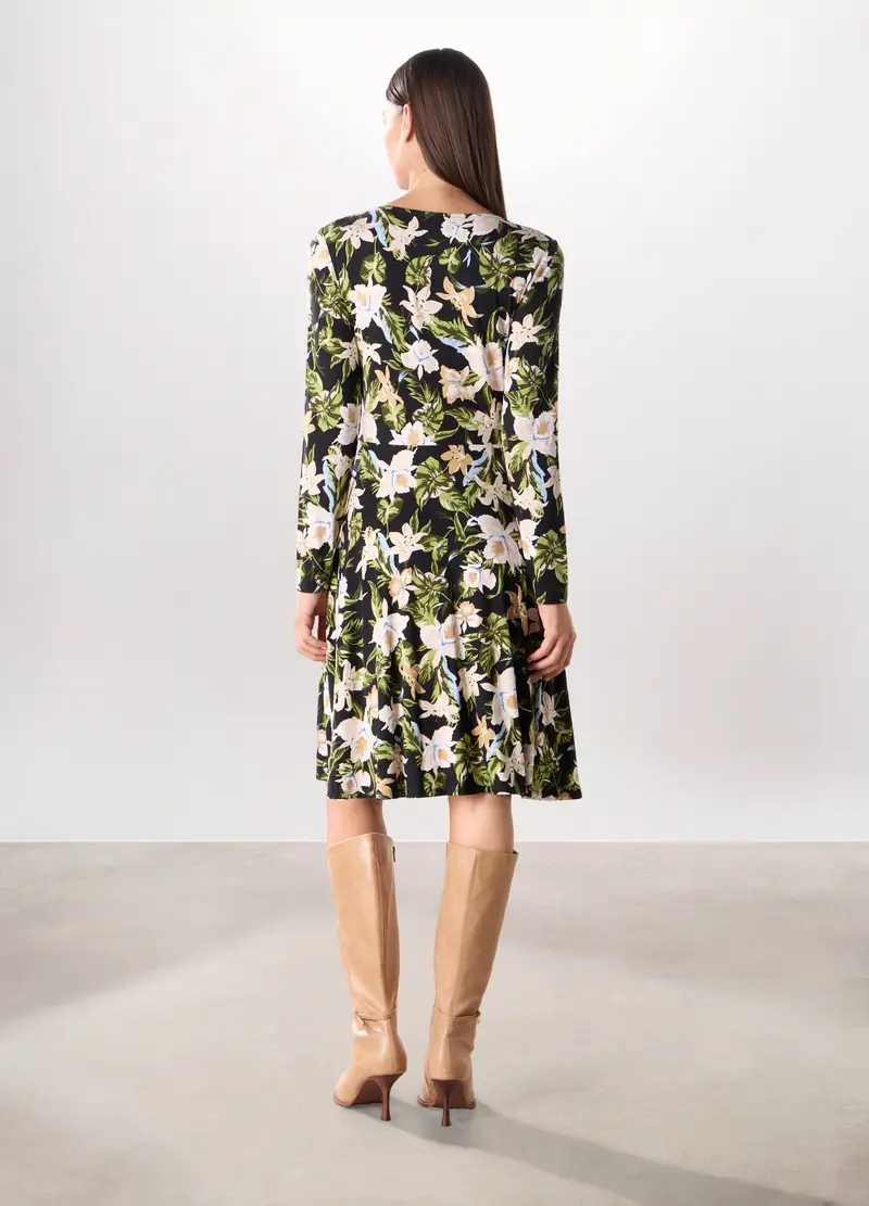 Abito Corto In Jersey Stretch Donna, Nero stampa 1 miniatura 2