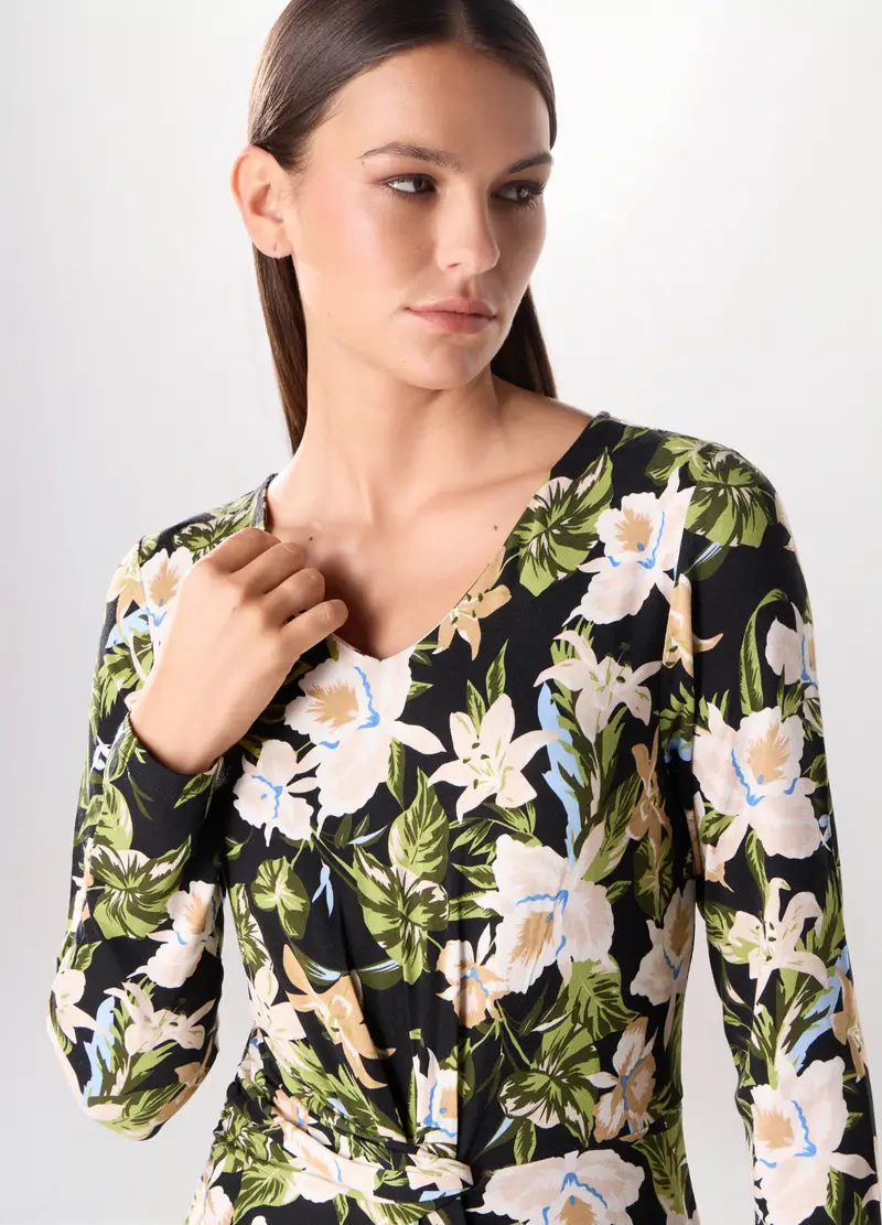 Abito Corto In Jersey Stretch Donna, Nero stampa 1 miniatura 3