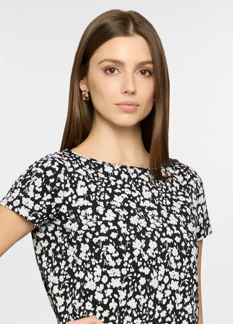 Abito Corto In Jersey Stretch Donna, Nero stampa 1 miniatura 3