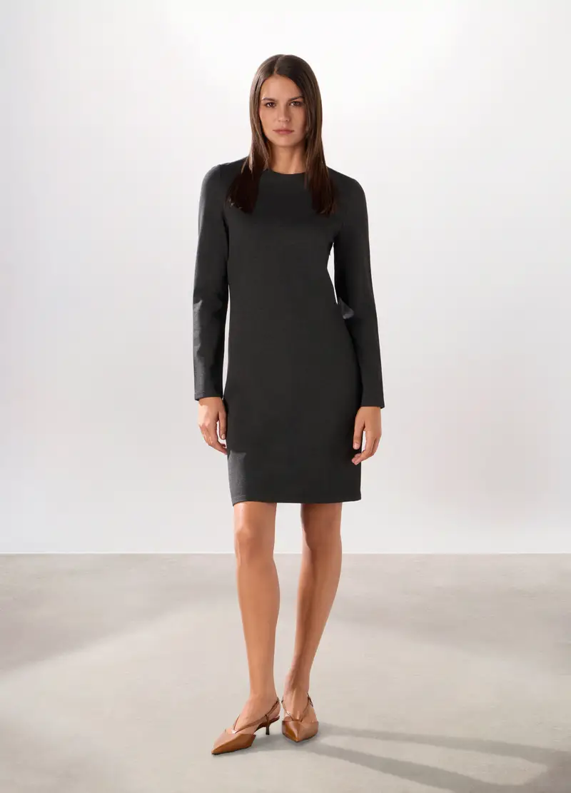 Abito Corto In Misto Viscosa Donna, Grigio scuro