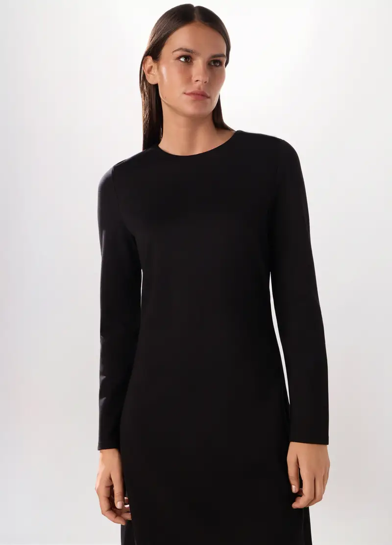 Abito Corto In Misto Viscosa Donna, Nero miniatura 3