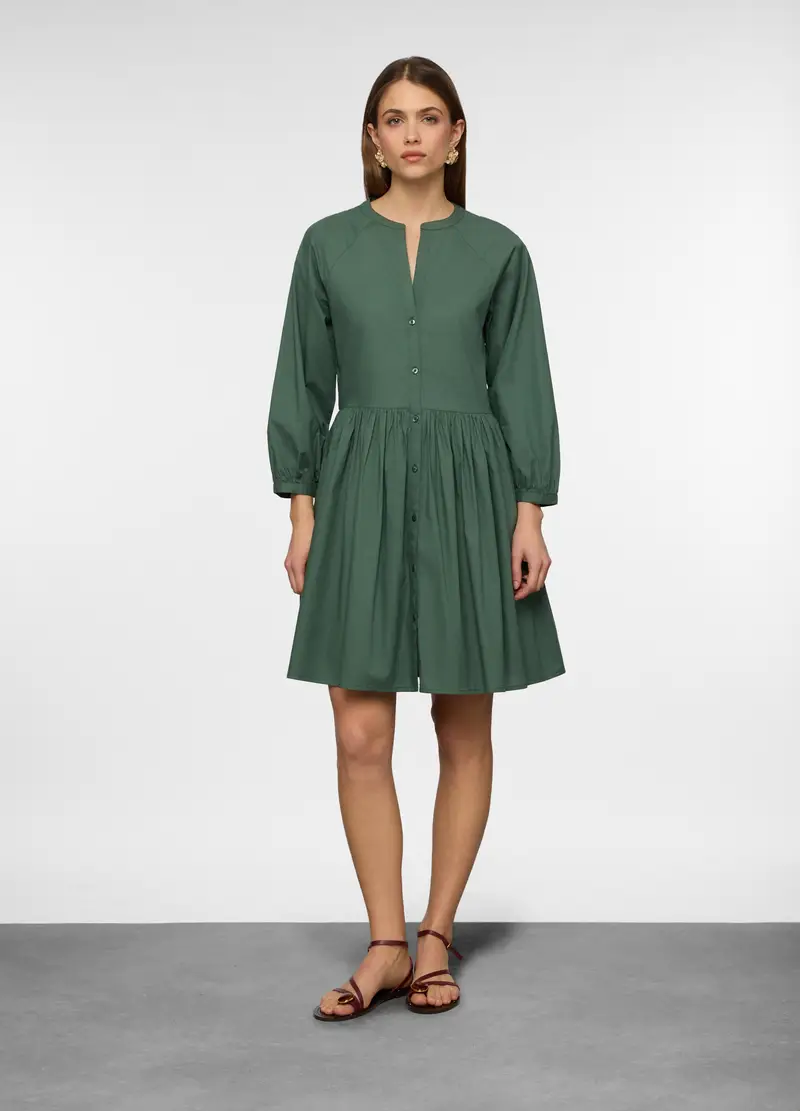 Abito Corto In Popeline Donna, Verde foglia
