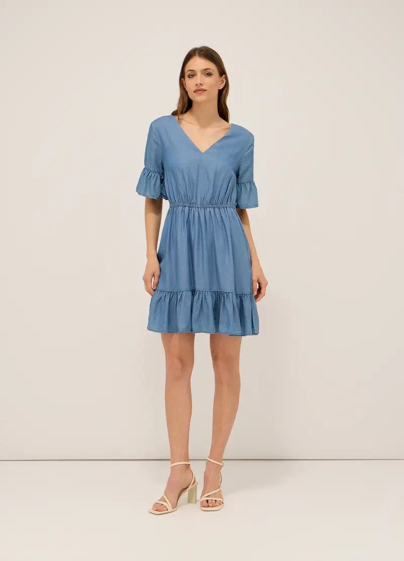 Abito Corto In Pura Lyocell Donna, Azzurro chiaro