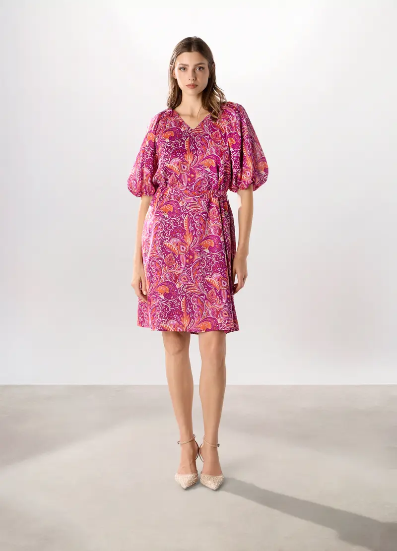 Abito Corto In Pura Lyocell Donna, Rosa fuxia