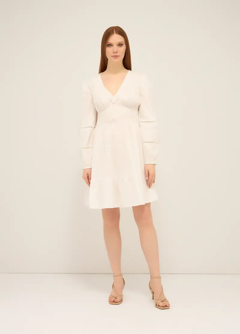 Abito Corto In Puro Cotone Donna, Bianco gesso