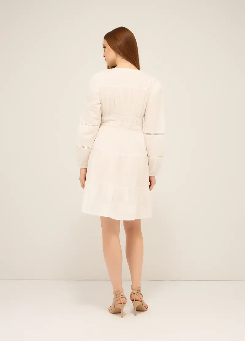Abito Corto In Puro Cotone Donna, Bianco gesso miniatura 2
