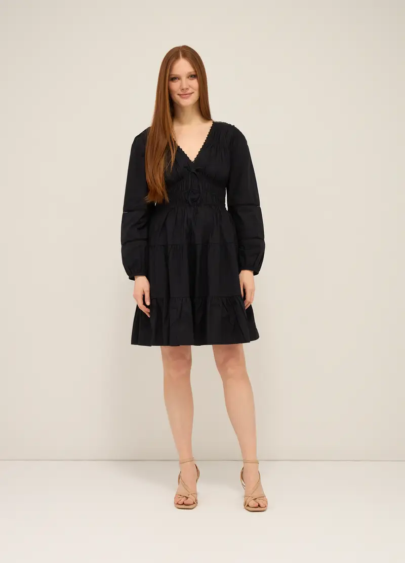 Abito Corto In Puro Cotone Donna, Nero