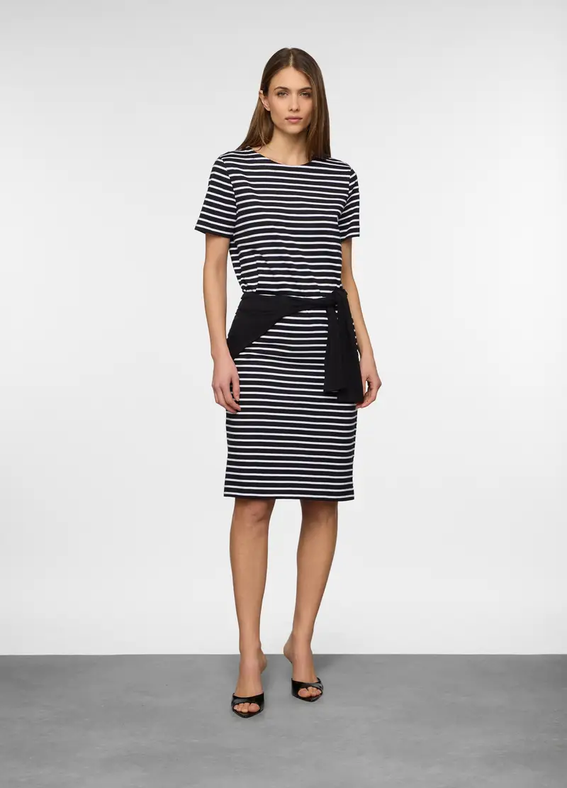 Abito Corto In Puro Cotone Donna, Nero/Bianco