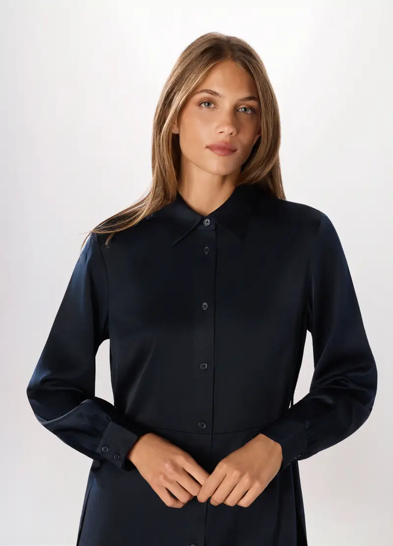 Abito Corto In Raso Donna, Blu navy miniatura 3