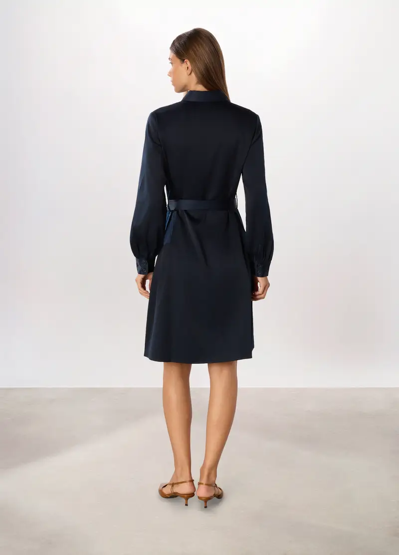 Abito Corto In Raso Donna, Blu navy miniatura 2