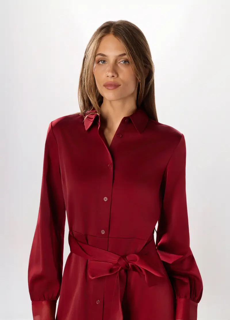 Abito Corto In Raso Donna, Rosso scuro miniatura 3