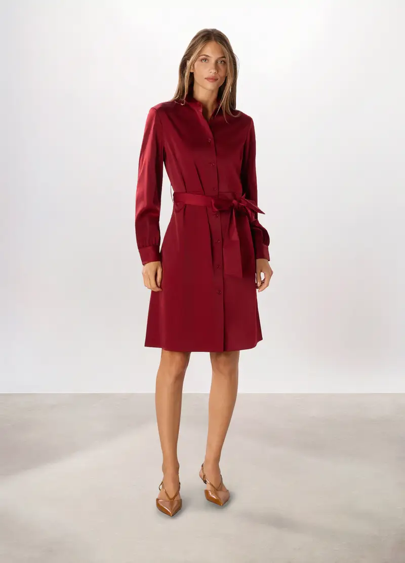 Abito Corto In Raso Donna, Rosso scuro