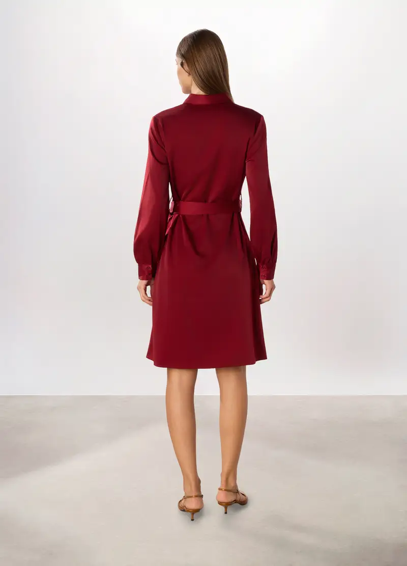 Abito Corto In Raso Donna, Rosso scuro miniatura 2