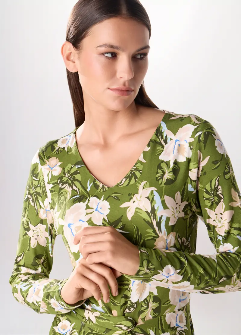 Abito Corto In Viscosa Stretch Donna, Verde chiaro miniatura 3