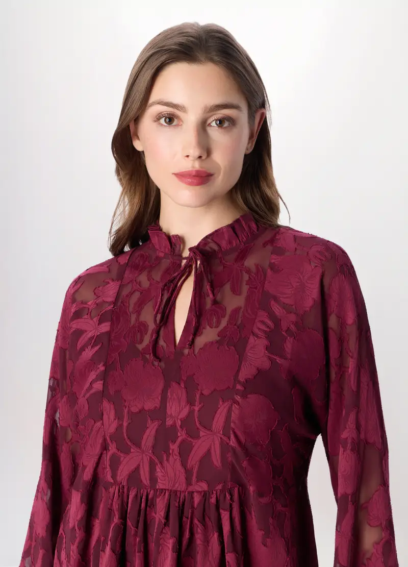 Abito Corto Jacquard Donna, Rosso bordeaux miniatura 3