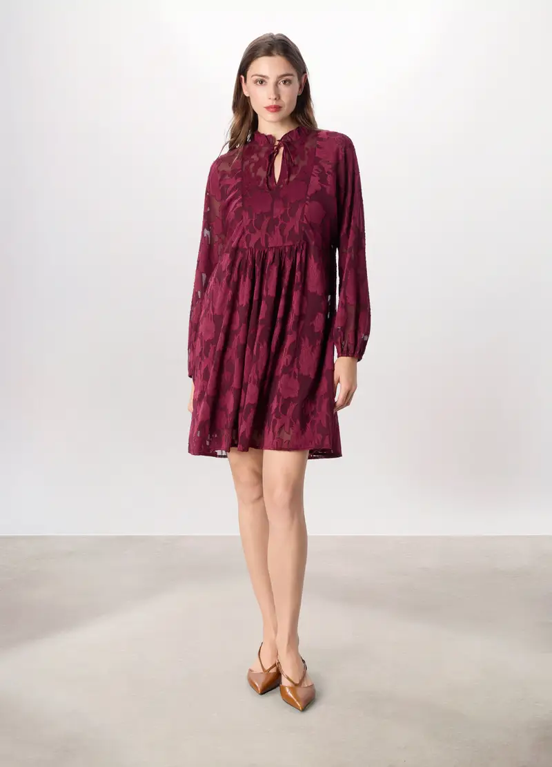 Abito Corto Jacquard Donna, Rosso bordeaux