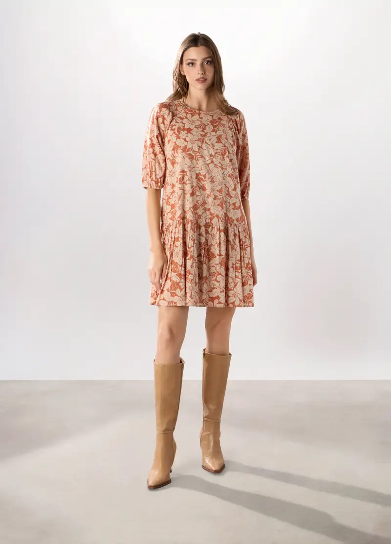 Abito Corto Misto Cotone Donna, Beige chiaro