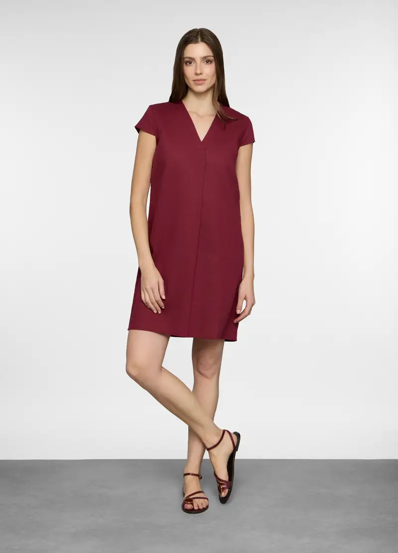 Abito Corto Misto Lino Donna, Rosso scuro