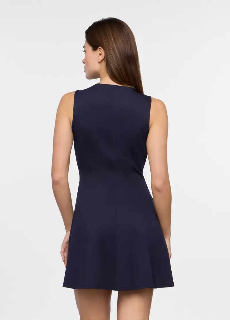 Abito Corto Misto Viscosa, Donna, Blu navy miniatura 2