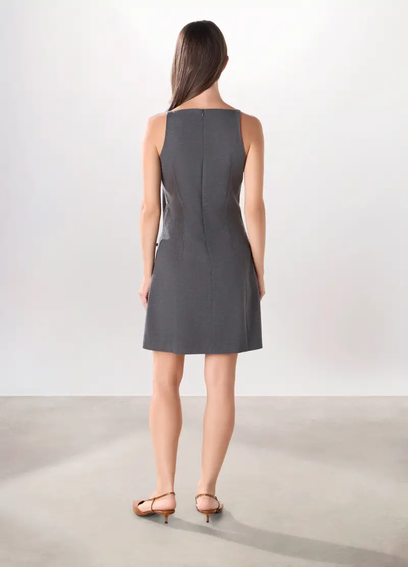 Abito Corto Misto Viscosa Donna, Grigio chiaro miniatura 2