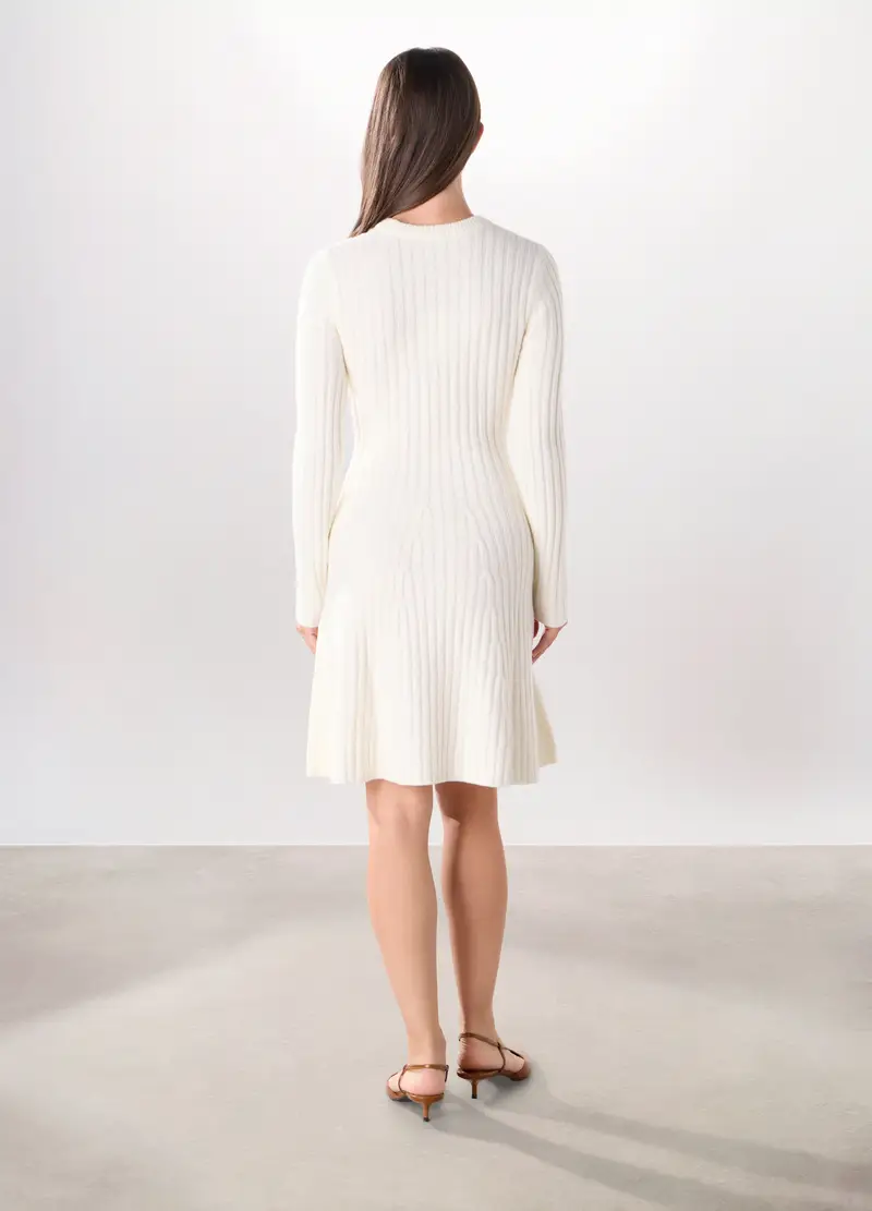 Abito Corto Tricot Donna, Bianco panna miniatura 2