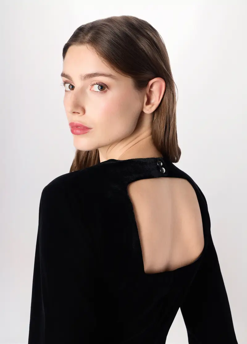 Abito Corto Velour Donna, Nero miniatura 3