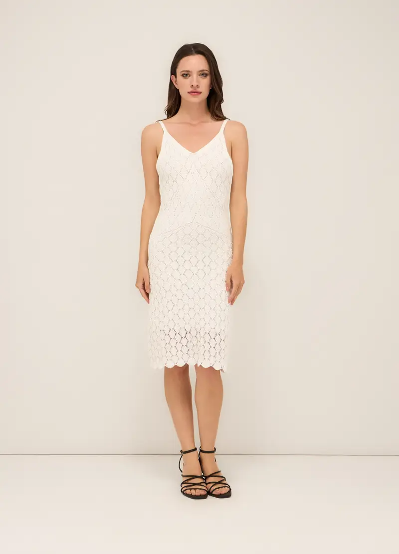 Abito Crochet In Misto Cotone Donna, Bianco gesso