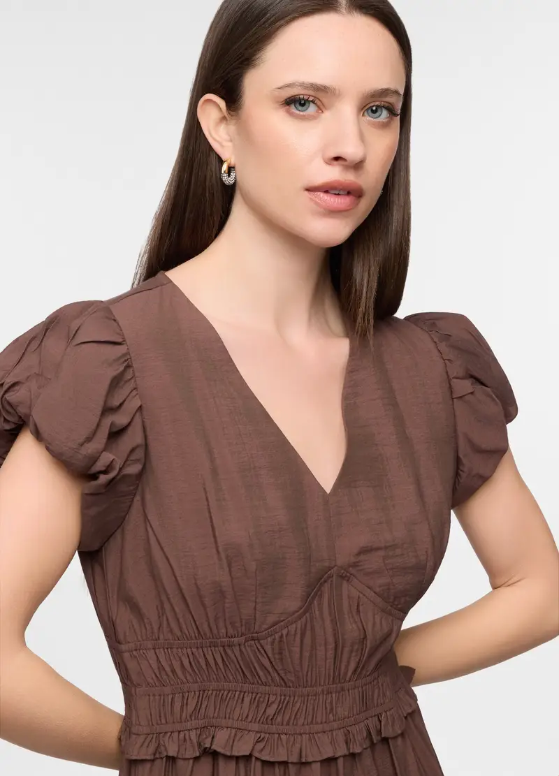 Abito Fitted Misto Viscosa Donna, Marrone cioccolato miniatura 3