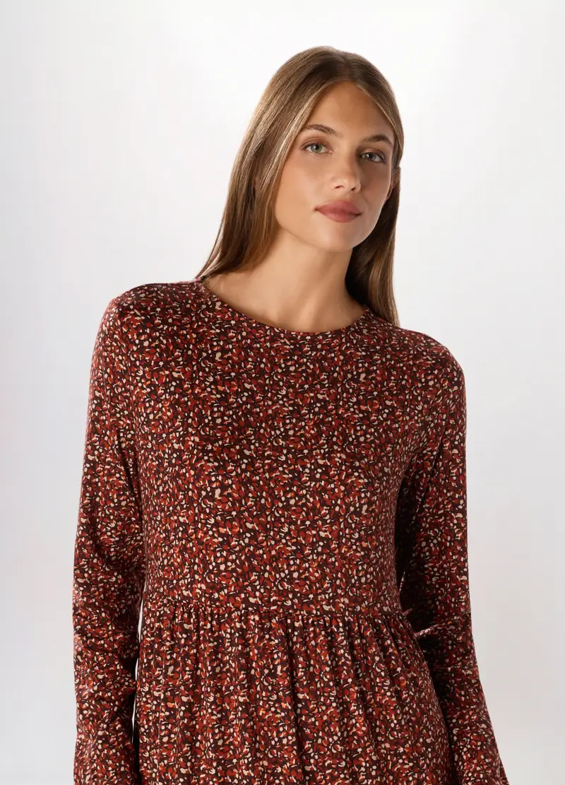 Abito In Jersey Con Stampa Donna, Marrone cioccolato miniatura 3