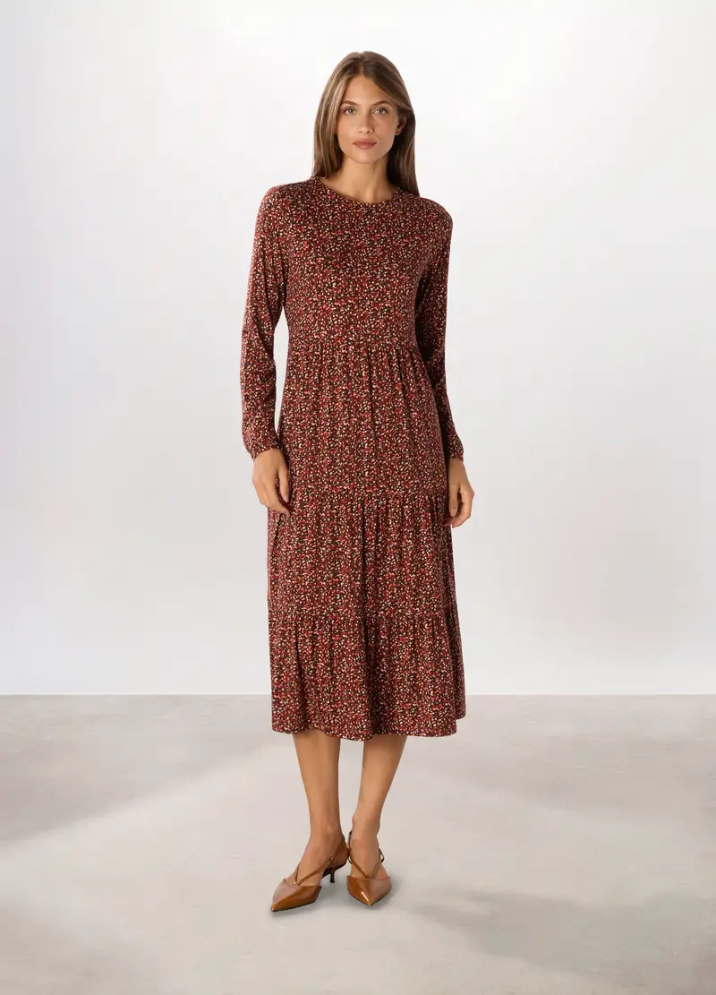 Abito In Jersey Con Stampa Donna, Marrone cioccolato