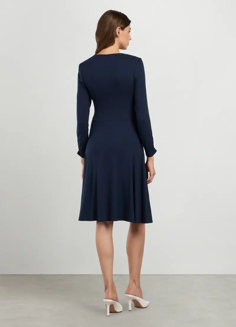 Abito In Jersey Di Viscosa Stretch Donna, Blu navy miniatura 2