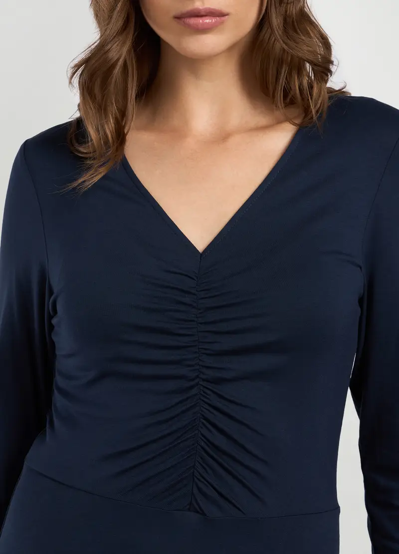 Abito In Jersey Di Viscosa Stretch Donna, Blu navy miniatura 3